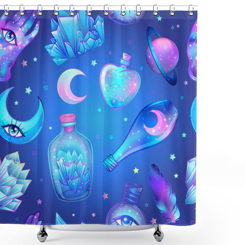 Personality  Seamless Pattern With Glass Flasks, Magic Potions, Tubes And Bottles. Shower Curtains