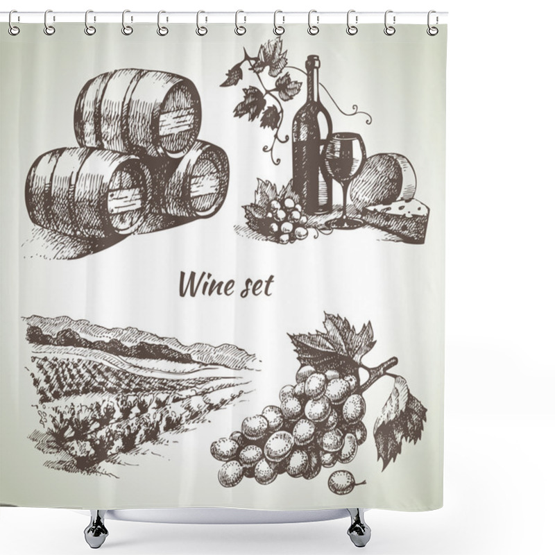 Personality  Hand Drawn Vector Wine Set Shower Curtains