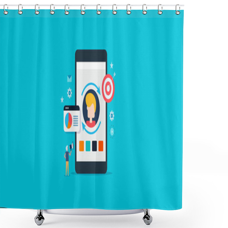 Personality  Customer Retargeting Campaign, Digital Advertising, Re-marketing On Mobile Device Concept. Flat Design Vector Banner. Shower Curtains