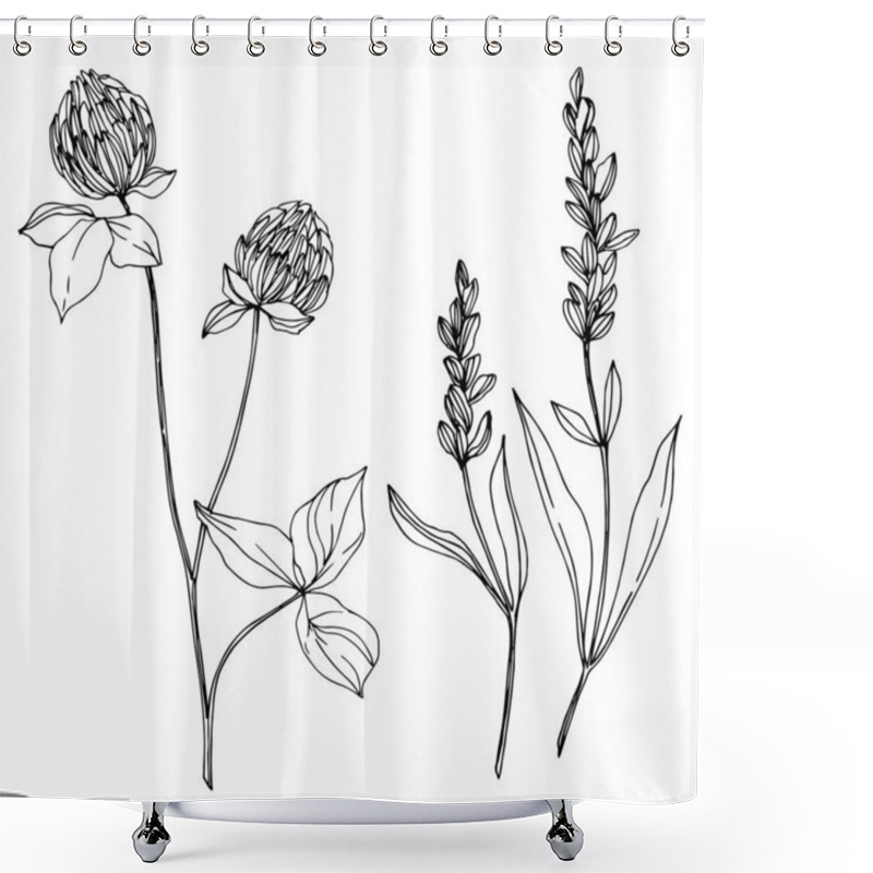 Personality  Vector Wildflower Floral Botanical Flowers. Black And White Engraved Ink Art. Isolated Wildflowers Illustration Element. Shower Curtains