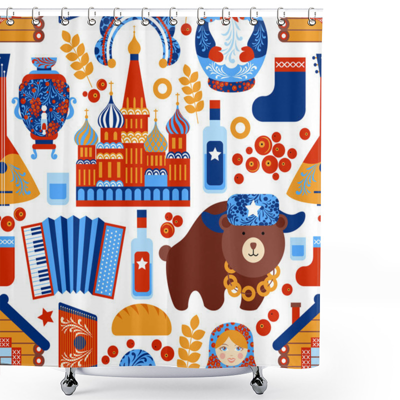 Personality  Russia Travel Seamless Pattern Shower Curtains