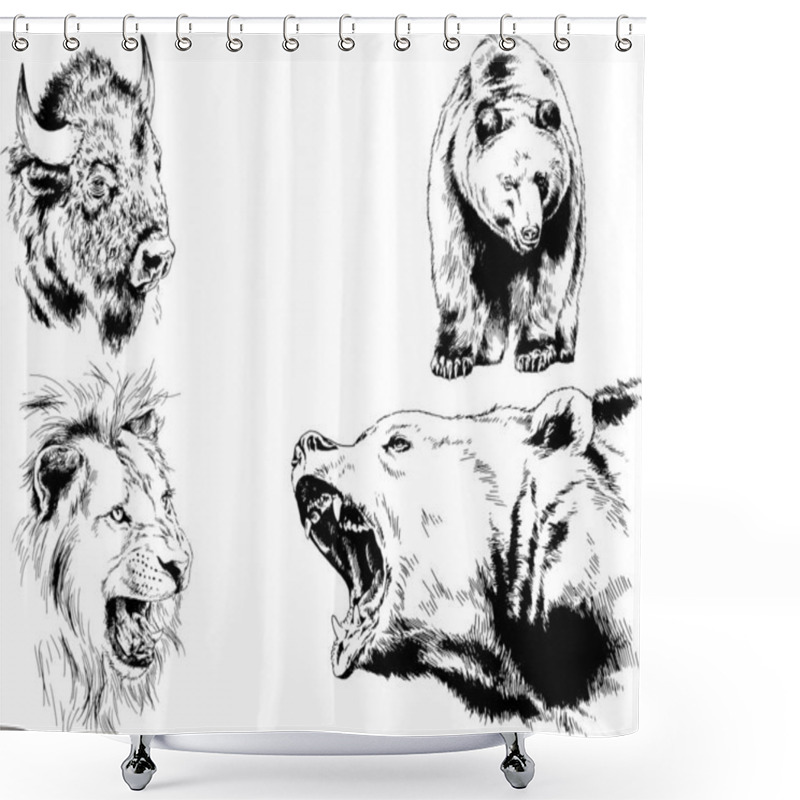 Personality  Set Of Vector Drawings Of Various Animals, Predators And Herbivores, Hand-drawn Sketches, Tattoos Shower Curtains