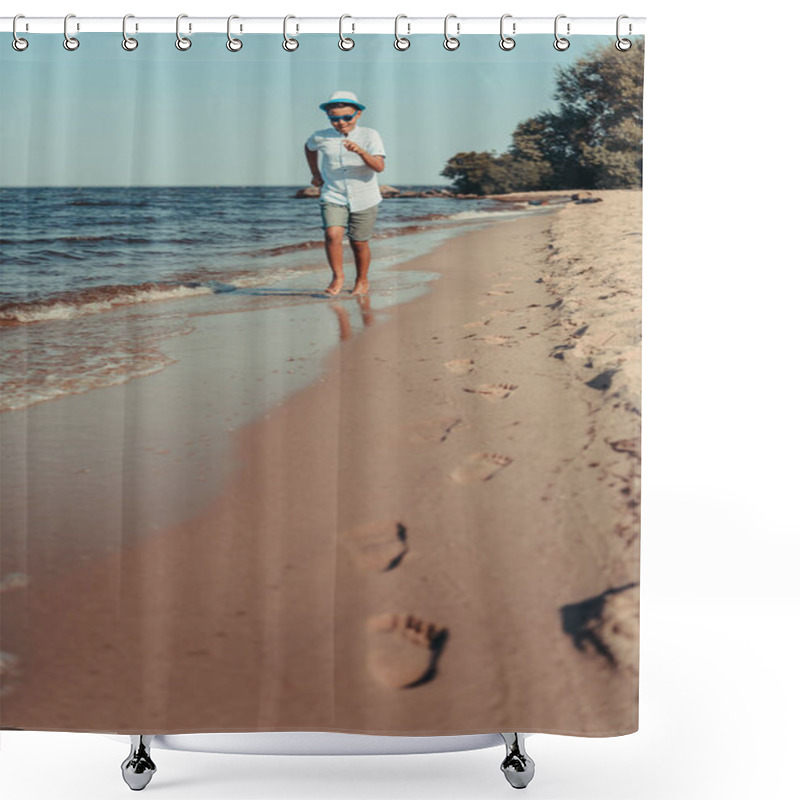 Personality  African American Child Running On Beach Shower Curtains