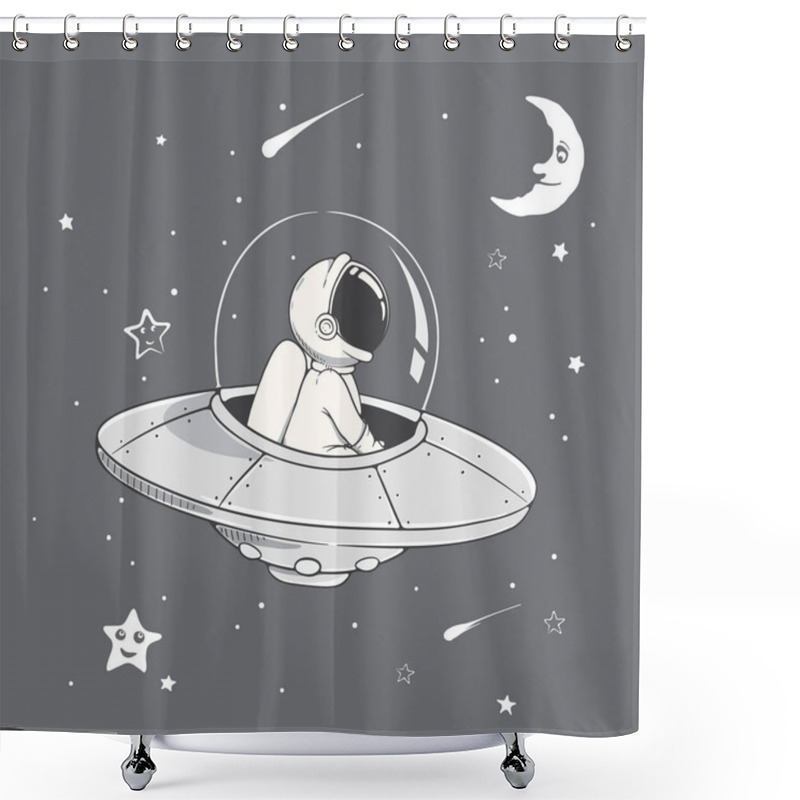 Personality  Curious Astronaut Fly In Flying Saucer Shower Curtains