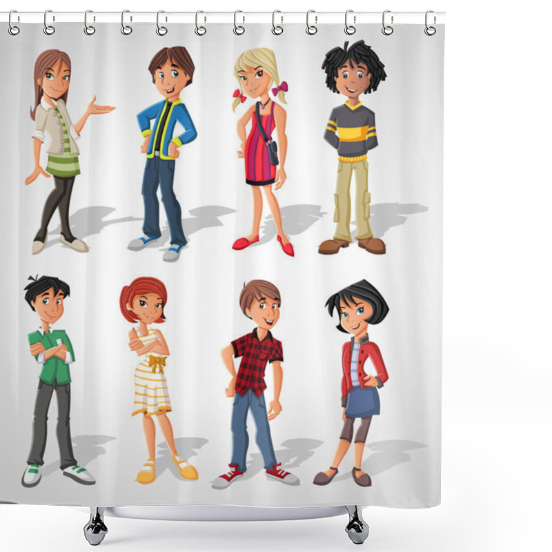 Personality  Group Of Cartoon . Teenagers. Shower Curtains