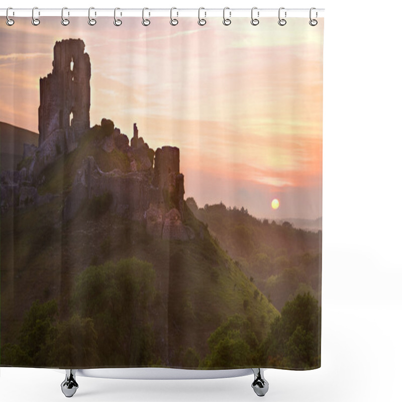 Personality  Romantic Fantasy Magical Castle Ruins Against Stunning Sky Shower Curtains