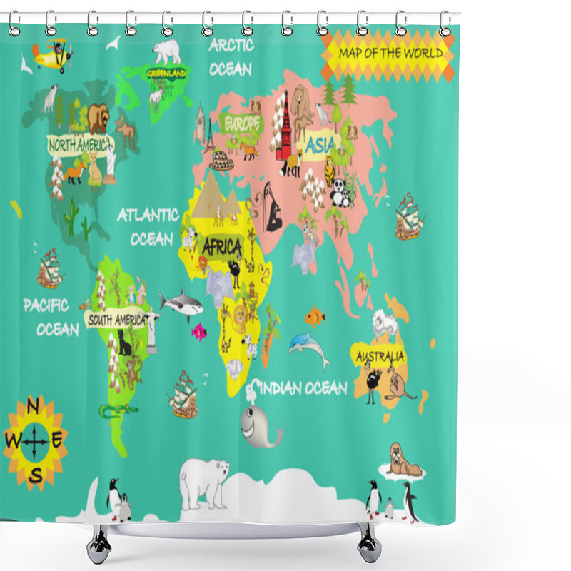 Personality  Kids World Map Shower Curtains