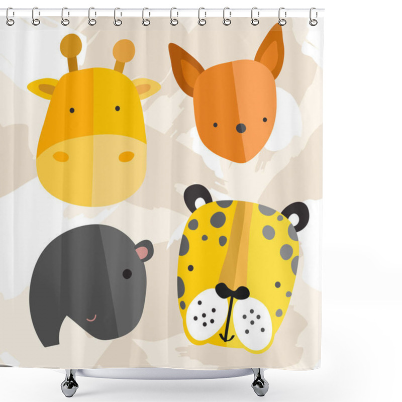 Personality  Set Of Adorable Baby Animals : Vector Illustration Shower Curtains