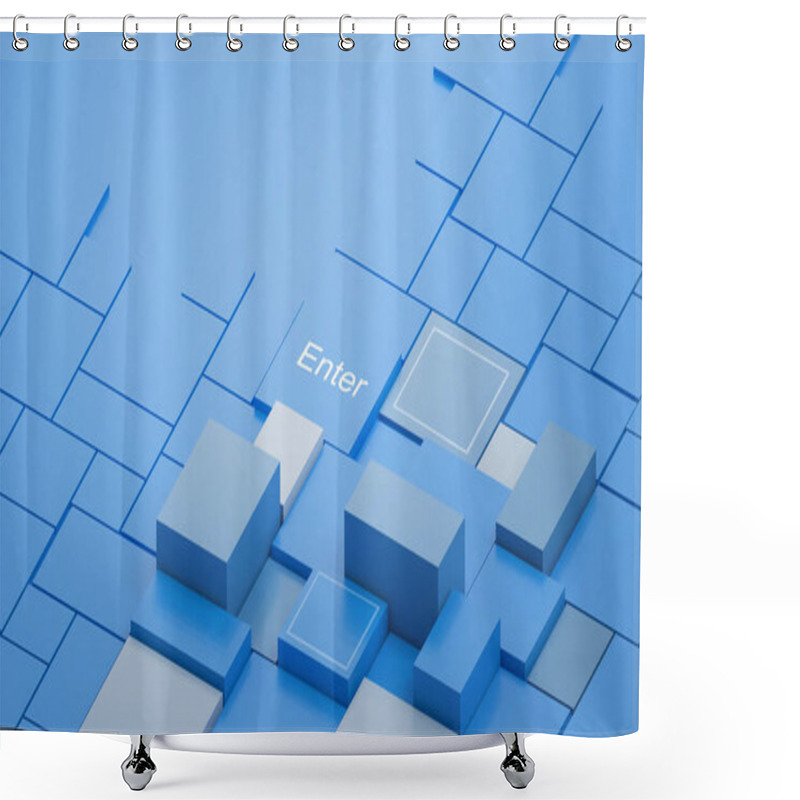 Personality  Creative Idea Technology And Random Square Shapes Geometric Modern With Business Concept On Blue Monotone Background - 3d Rendering Shower Curtains