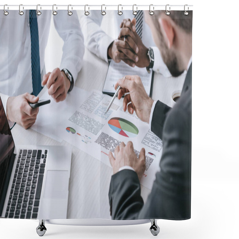 Personality  Multiethnic Businessmen Discussing Project Shower Curtains