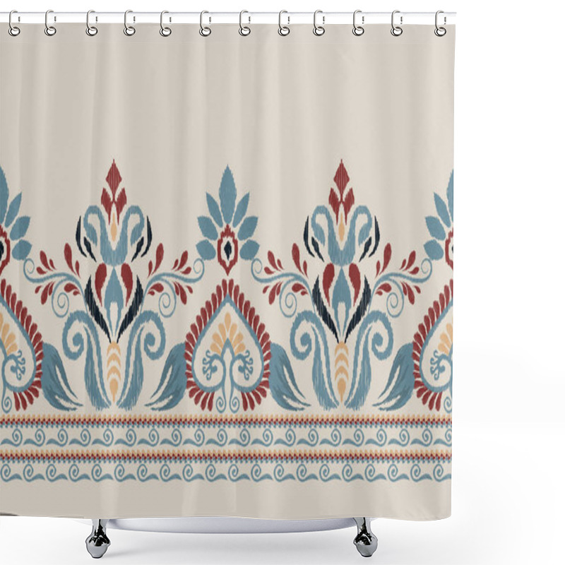 Personality  Ikat Floral Paisley Embroidery On Gray Background.Ikat Ethnic Oriental Pattern Traditional.Aztec Style Abstract Vector Illustration.design For Texture,fabric,clothing,wrapping,decoration,sarong,scarf. Shower Curtains