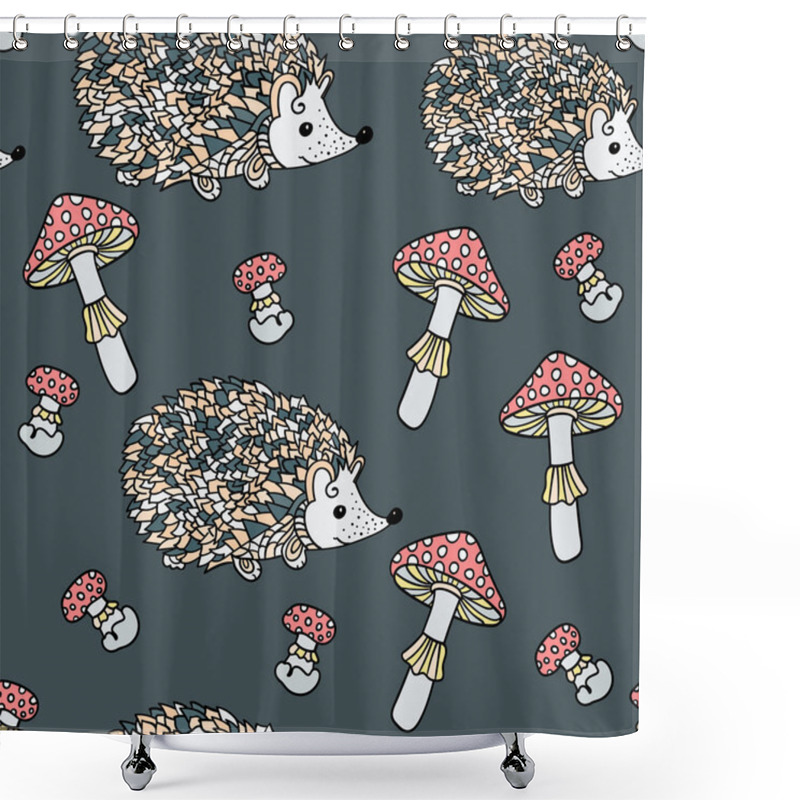 Personality  Seamless Pattern With Hedgehogs And Mushrooms. Shower Curtains