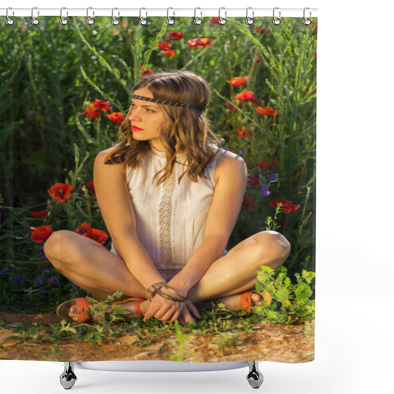 Personality  Fashionable Girl In The Summer Field Shower Curtains