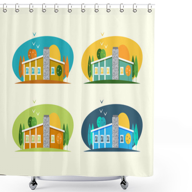 Personality  Set Of Charming And Cheerful Graphic Cities Shower Curtains