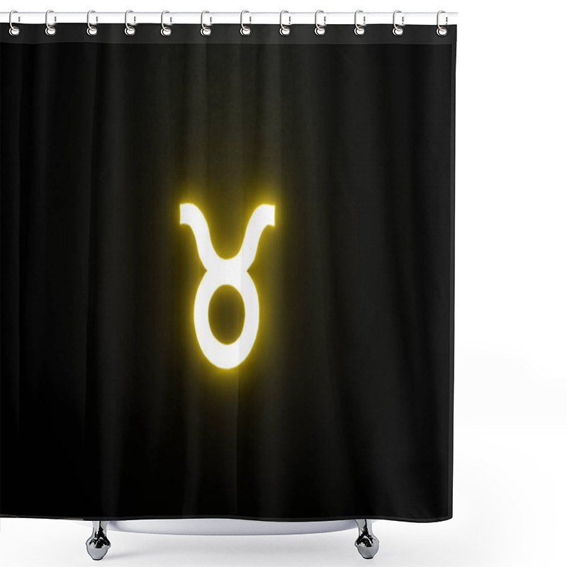 Personality  Yellow Illuminated Taurus Zodiac Sign Isolated On Black Shower Curtains