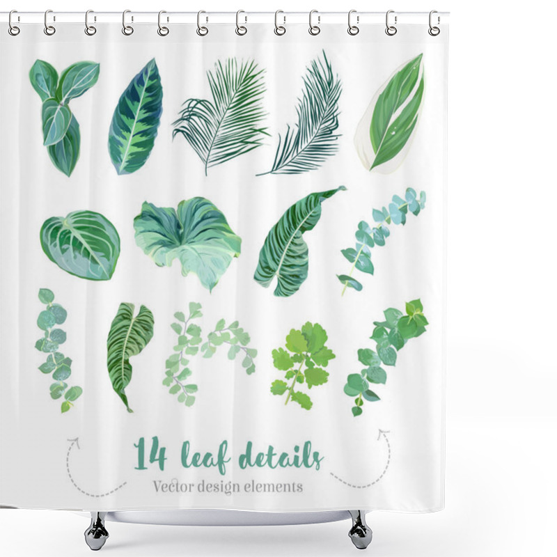 Personality  Tropical Leaves Vector Big Collection. Exotic Islands Greenery Shower Curtains