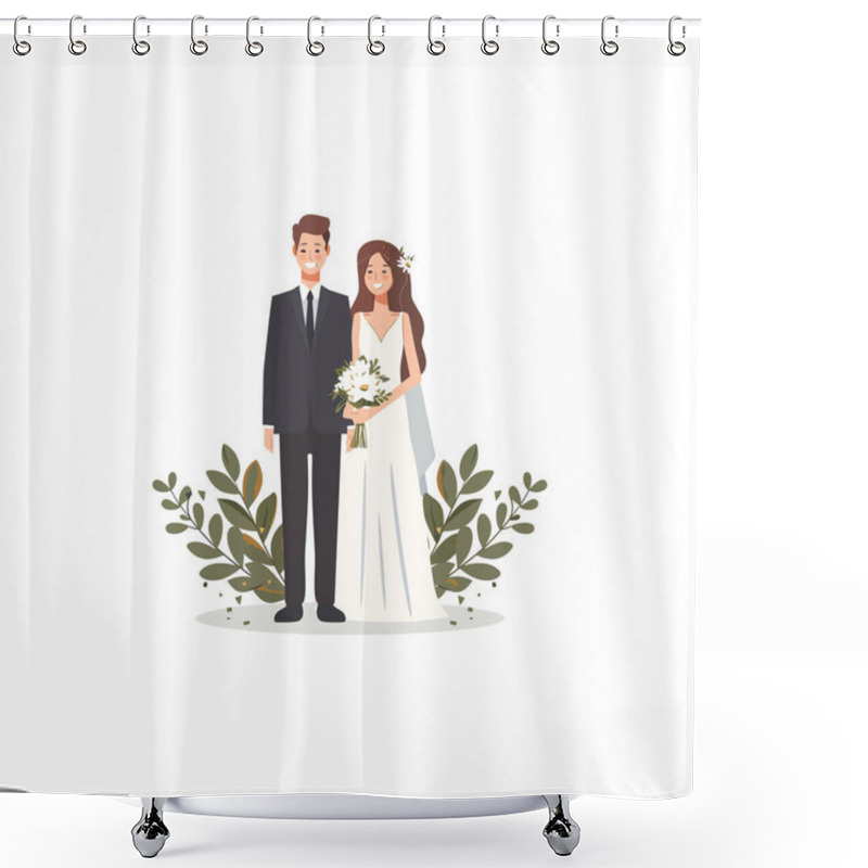 Personality  Serene Wedding Illustration Of Bride And Groom. Vector Illustration Design. Shower Curtains