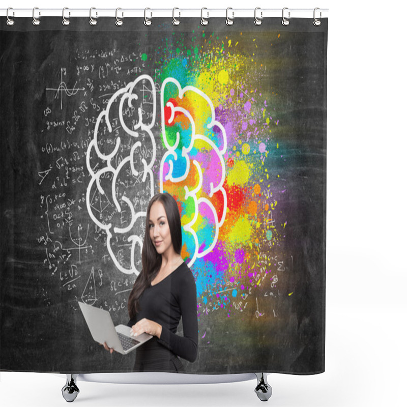 Personality  Girl With Computer And Brain Sketch Shower Curtains