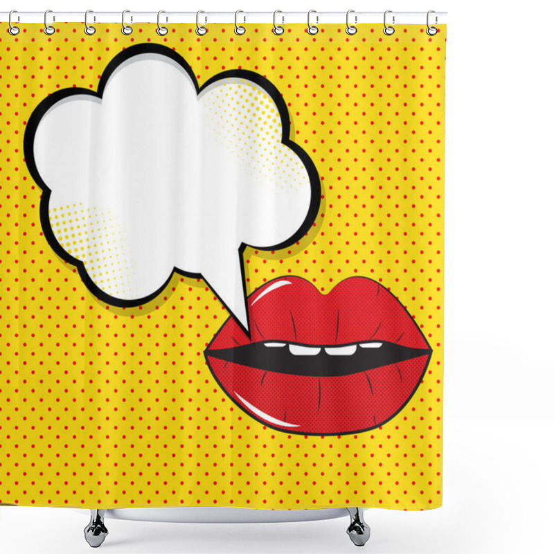 Personality  Open Red Lips With Speech Bubble Shower Curtains