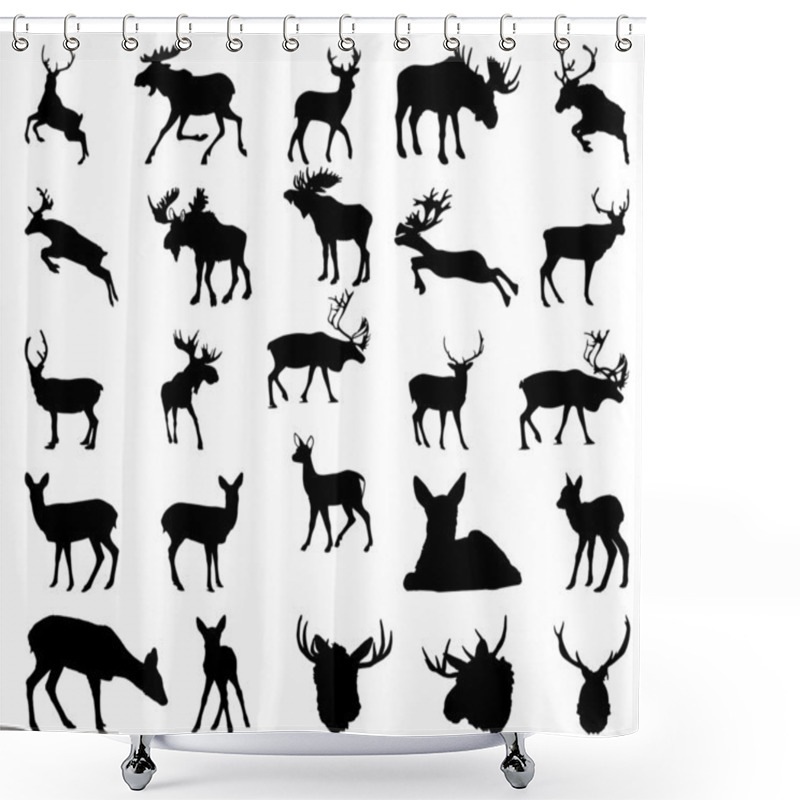 Personality  Moose, Deer, Reindeer Silhouette Vector Shower Curtains