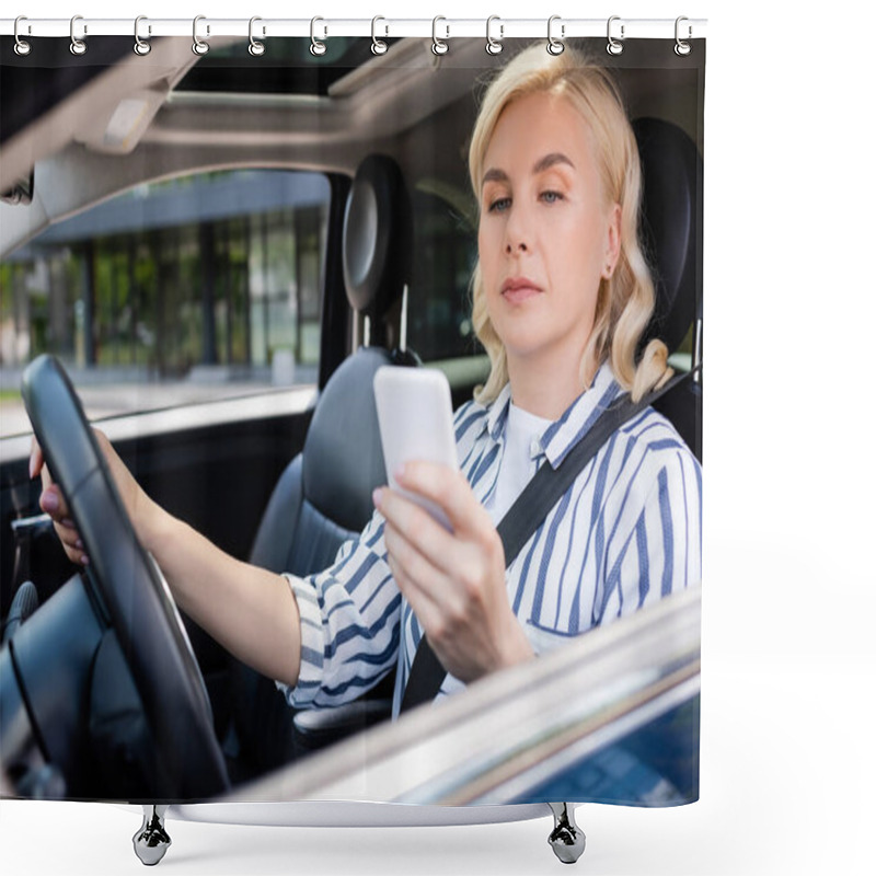 Personality  Blonde Driving Using Smartphone While Driving Auto  Shower Curtains