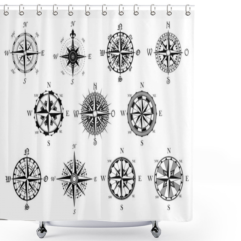 Personality  Antique Compasses Symbols Set Shower Curtains