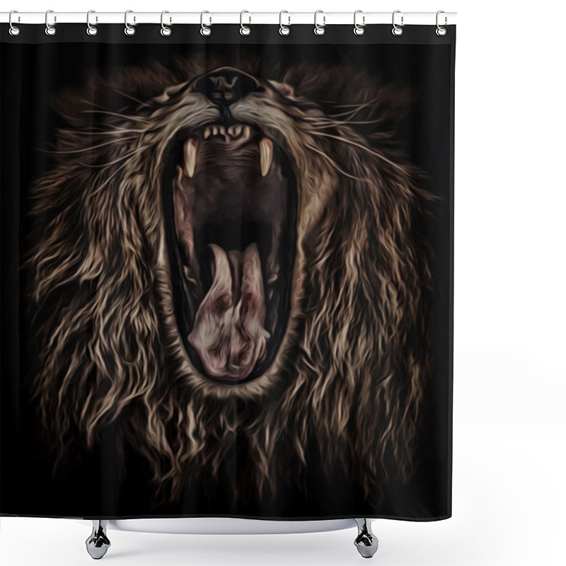 Personality  Lion Roars Portrait In Oil Colour Shower Curtains