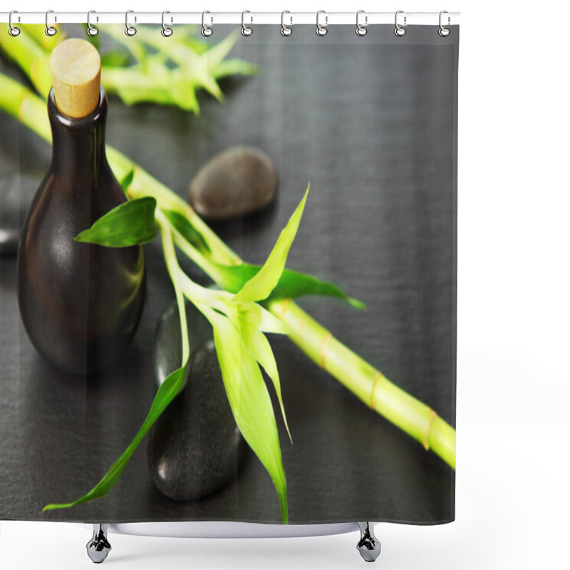 Personality  Zen Basalt Stones, Bottle With Massage Oil And Bamboo  Shower Curtains