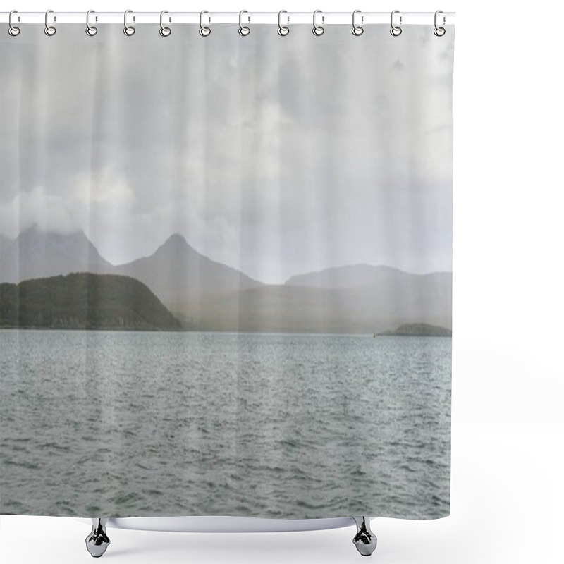 Personality  Rocky Lake Shore, Mountain Peaks, Mountains, Valleys And Hills. Panoramic View From A Sailboat. Dramatic Sky. Scotland, UK. Atmospheric Landscape. Travel Destinations, Landmarks, Hiking, Ecotourism Shower Curtains