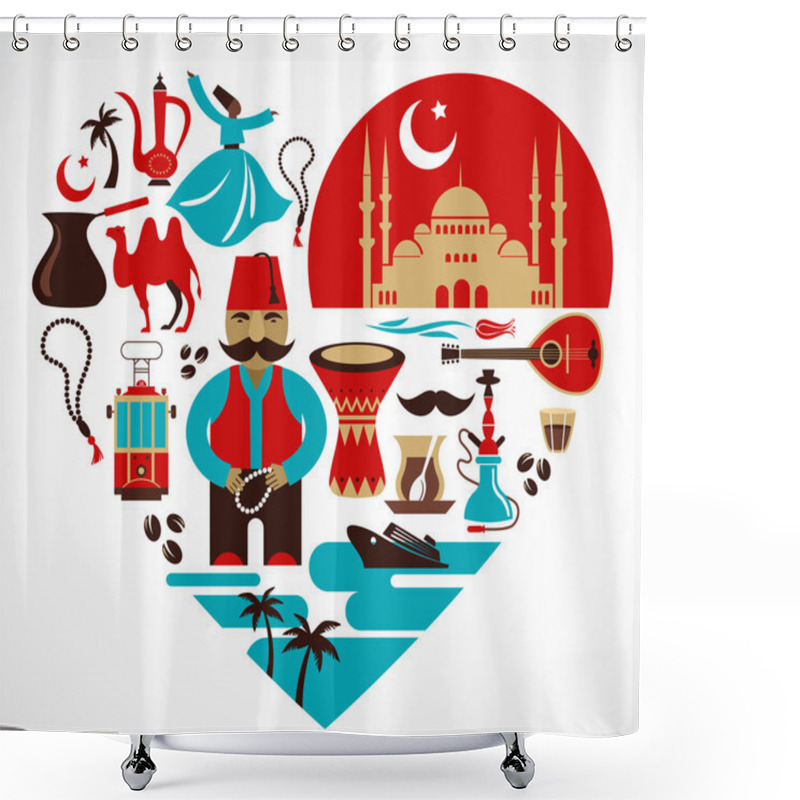 Personality  Turkey- Heart With Set Of Vector Illustrations Shower Curtains