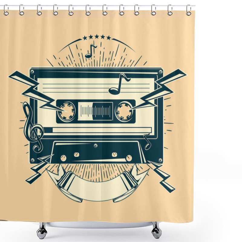 Personality  Audio Cassette Trendy Monochrome Music Emblem Shower Curtains