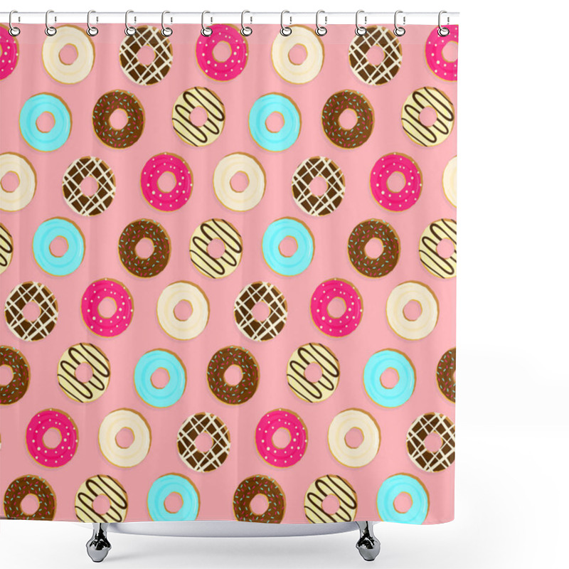 Personality  Tender Pink Pattern With Tasty Topping Donuts Shower Curtains