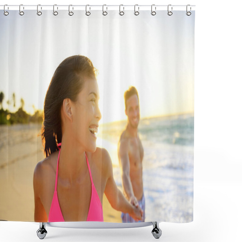 Personality  Couple Holding Hands On Beach Sunset Shower Curtains