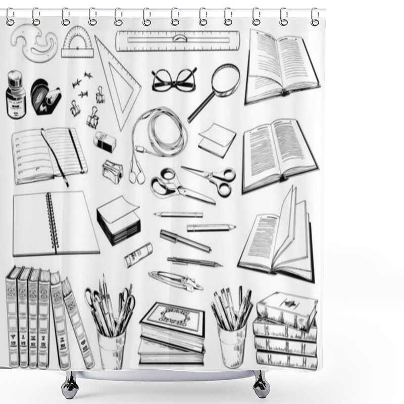 Personality  Set Of School And Office Supplies. Stationery Collection. Shower Curtains