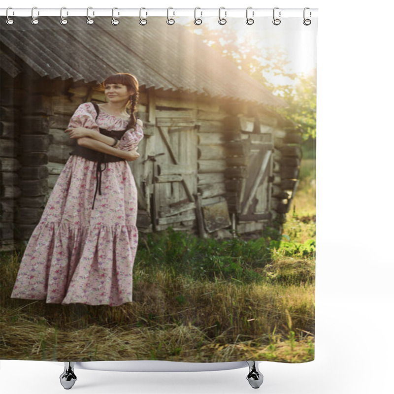 Personality  Pretty Girl In Long Dress At The Countryside Shower Curtains