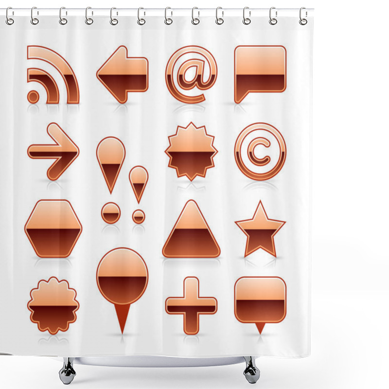 Personality  Copper Metal Web Button Set With Shadow And Reflection On White Background Shower Curtains