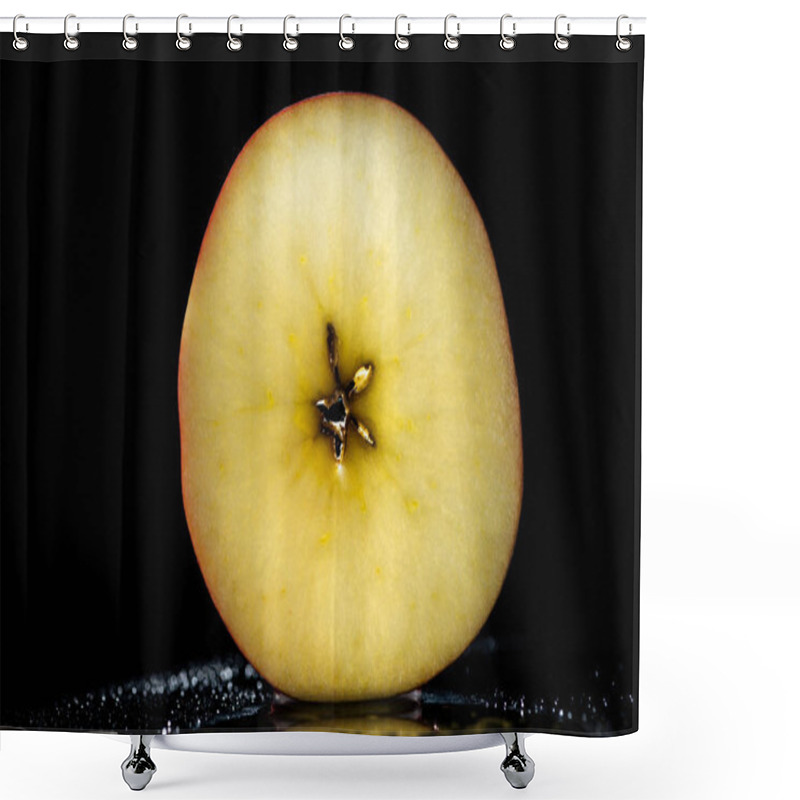 Personality  Half Of Ripe Apple On Black Background Shower Curtains