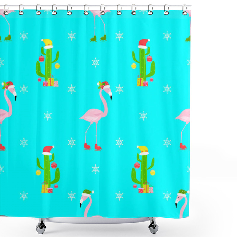 Personality  Flamingo Christmas Seamless Pattern Shower Curtains