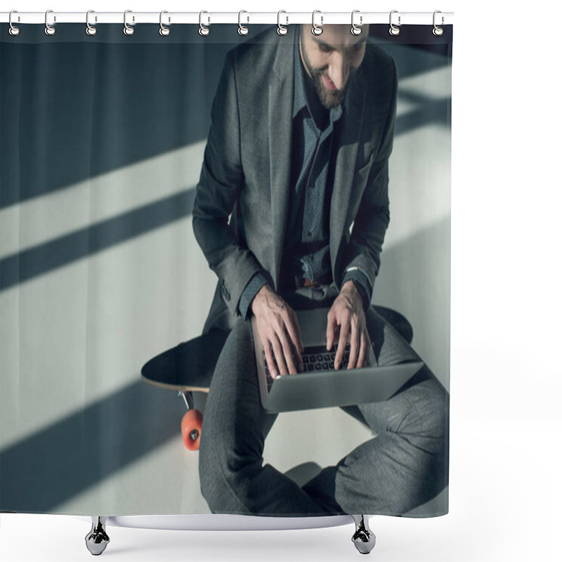 Personality  Businessman Typing On Laptop Shower Curtains