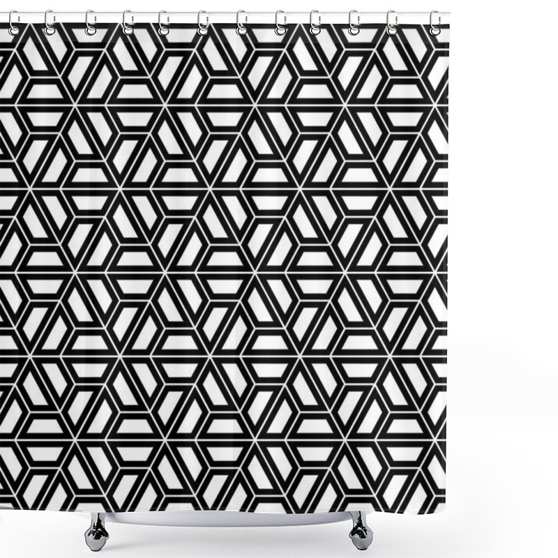 Personality  Vector Modern Seamless Sacred Geometry Pattern Hexagon, Black And White Abstract Geometric Background, Pillow Print, Monochrome Retro Texture, Hipster Fashion Design Shower Curtains