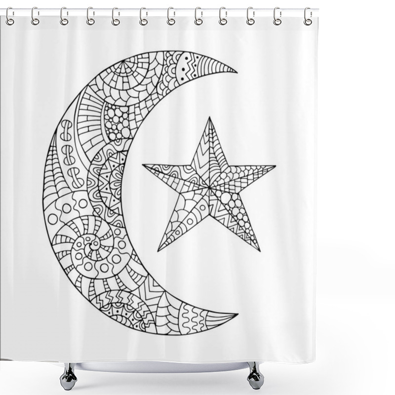 Personality  Hand Drawn New Moon And Star For Anti Stress Colouring Page. Shower Curtains