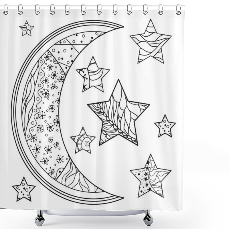 Personality  Zentangle Moon And Star With Abstract Patterns Shower Curtains