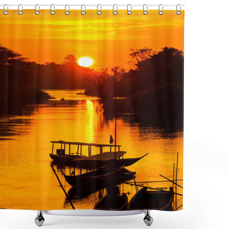 Personality  Golden Sunrise On Don Det Shower Curtains