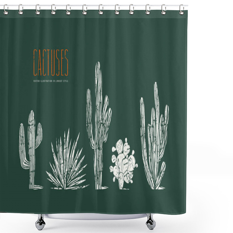 Personality  Stock Vector Set Of Hand Drawn Cactus Shower Curtains