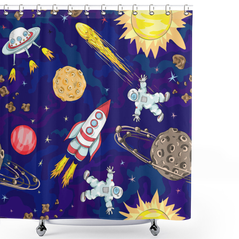 Personality  Hand Drawn Space Seamless Pattern Shower Curtains