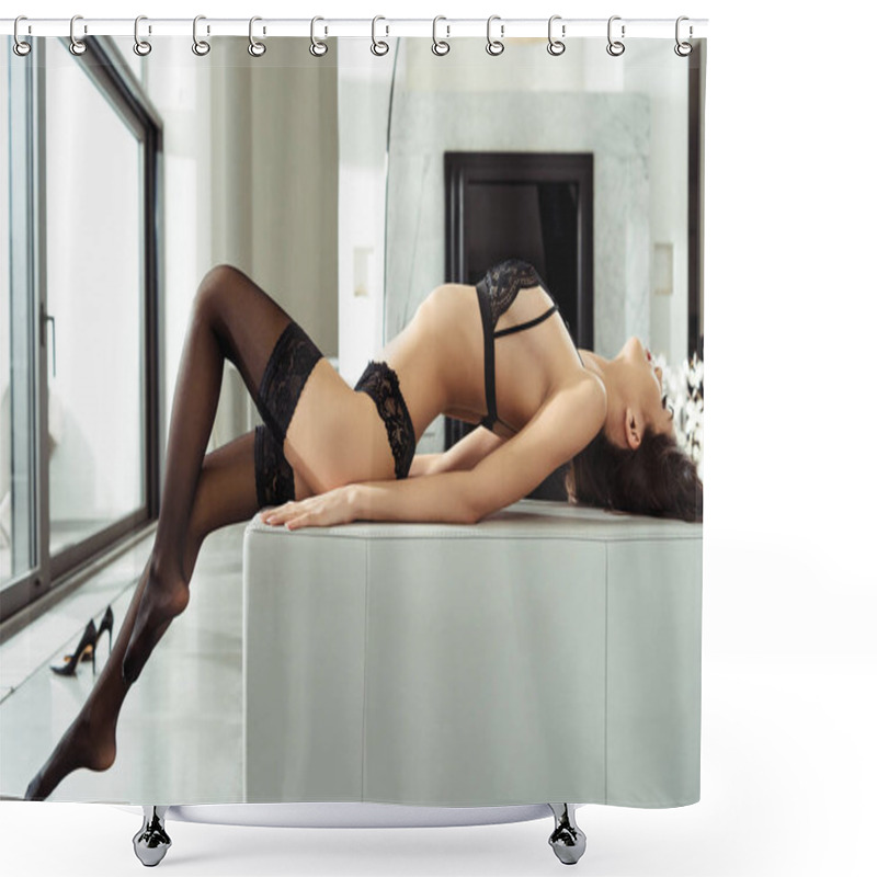 Personality  Passionate Woman In Black Lingerie Shower Curtains