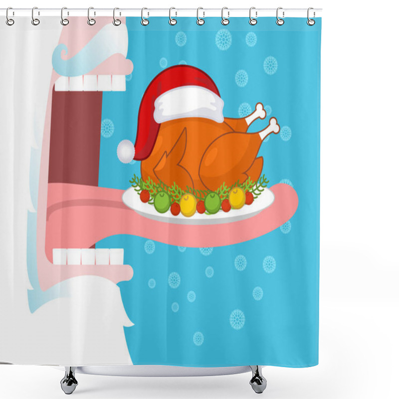 Personality  Santa Eating Christmas Turkey. Open Mouth And Teeth. Long Tongue Shower Curtains