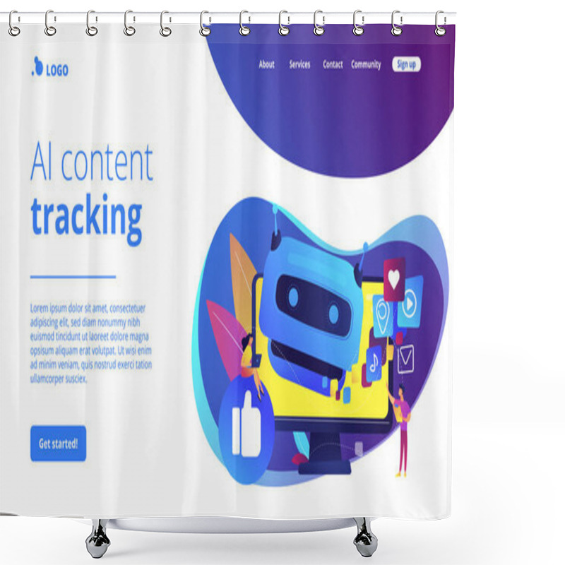 Personality  AI In Social Media Concept Landing Page. Shower Curtains