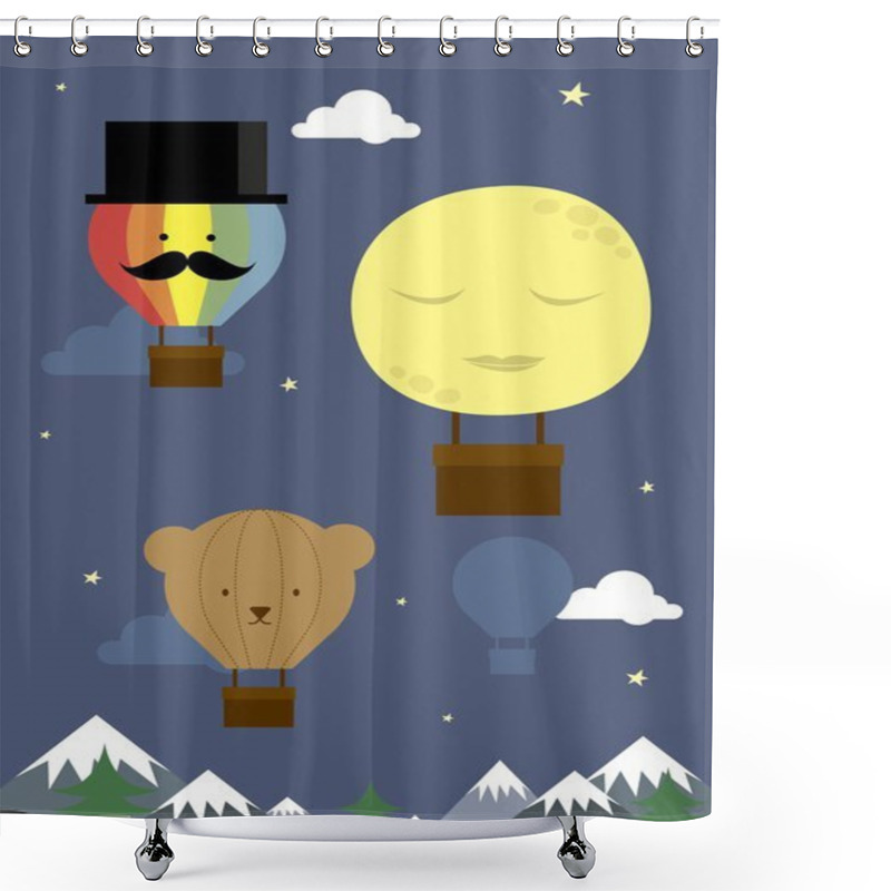 Personality  Hot Air Balloon At Night Shower Curtains