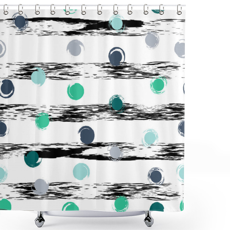 Personality  Cute Vector Seamless Pattern . Brush Strokes, Circles. Stripes And Circles Hand Drawn. Endless Texture Can Be Used For Printing Onto Fabric Or Paper. Shower Curtains